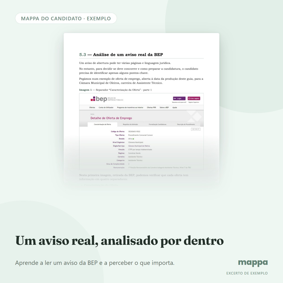 Página do guia: análise de um aviso real da BEP