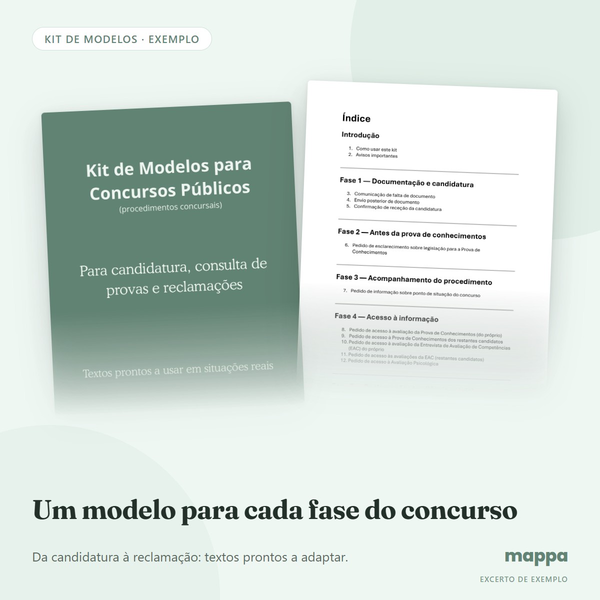 Capa e índice do Kit de modelos para concursos públicos