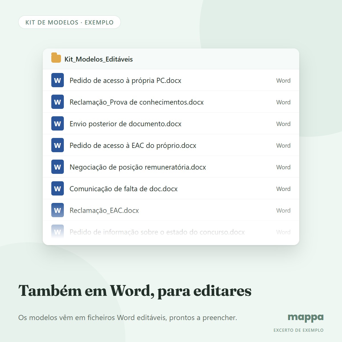 Os modelos do kit também em ficheiros Word editáveis