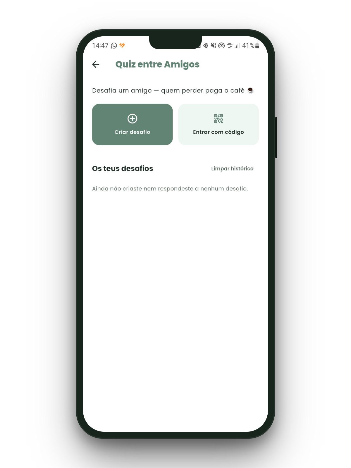 A app mappa aberta num telemóvel, no ecrã Quiz entre Amigos