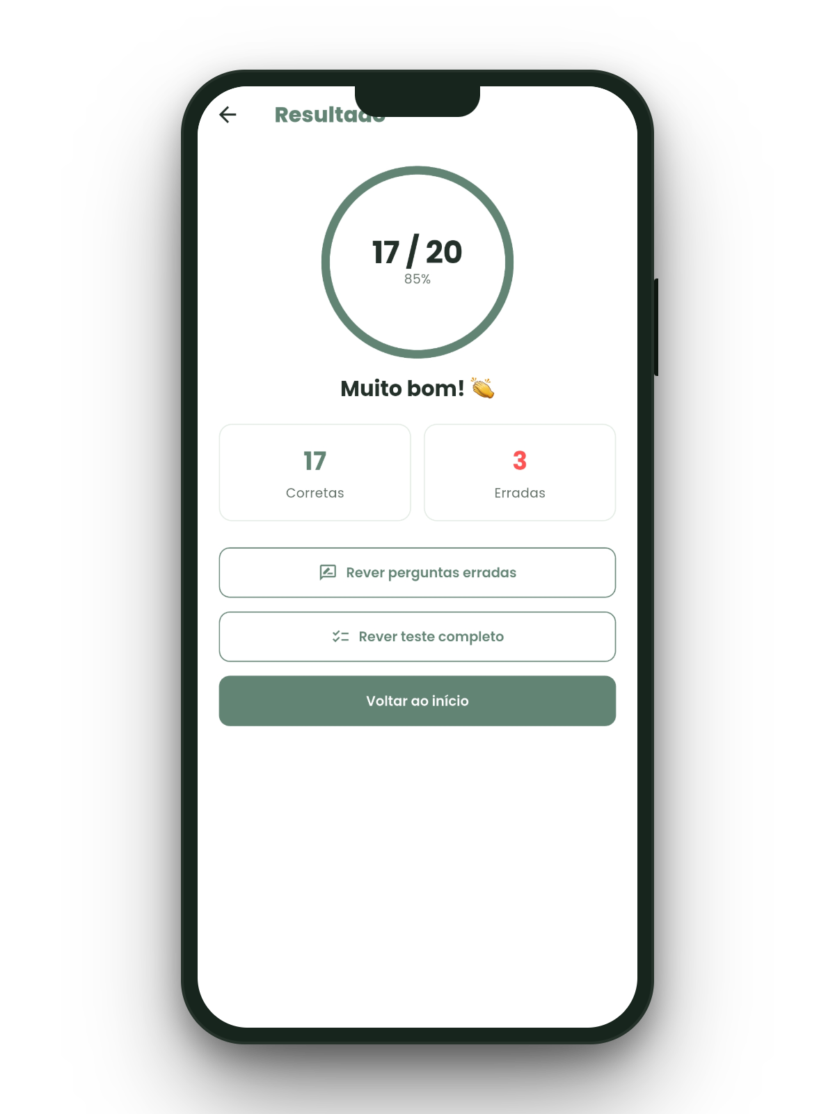 A app mappa aberta num telemóvel, a mostrar o resultado de um teste